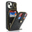 For iPhone 14 / 13 Case with Zipper Pouch / Ring Kickstand / Strap Litchi Texture PU + TPU Phone Cover - Black - 2