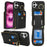 For iPhone 16 Case with Zipper Pouch / Ring Kickstand / Strap Litchi Texture PU + TPU Phone Cover - Black - 1