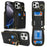 For iPhone 16 Pro Max Case with Zipper Pouch / Ring Kickstand / Strap Litchi Texture PU + TPU Phone Cover - Black - 1