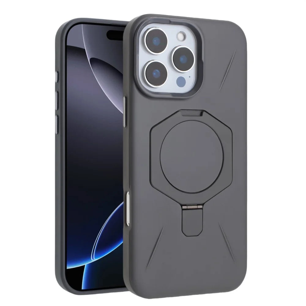 For iPhone 16 Pro Max Magnetic Case TPU + PC Kickstand Phone Cover - Grey - 1