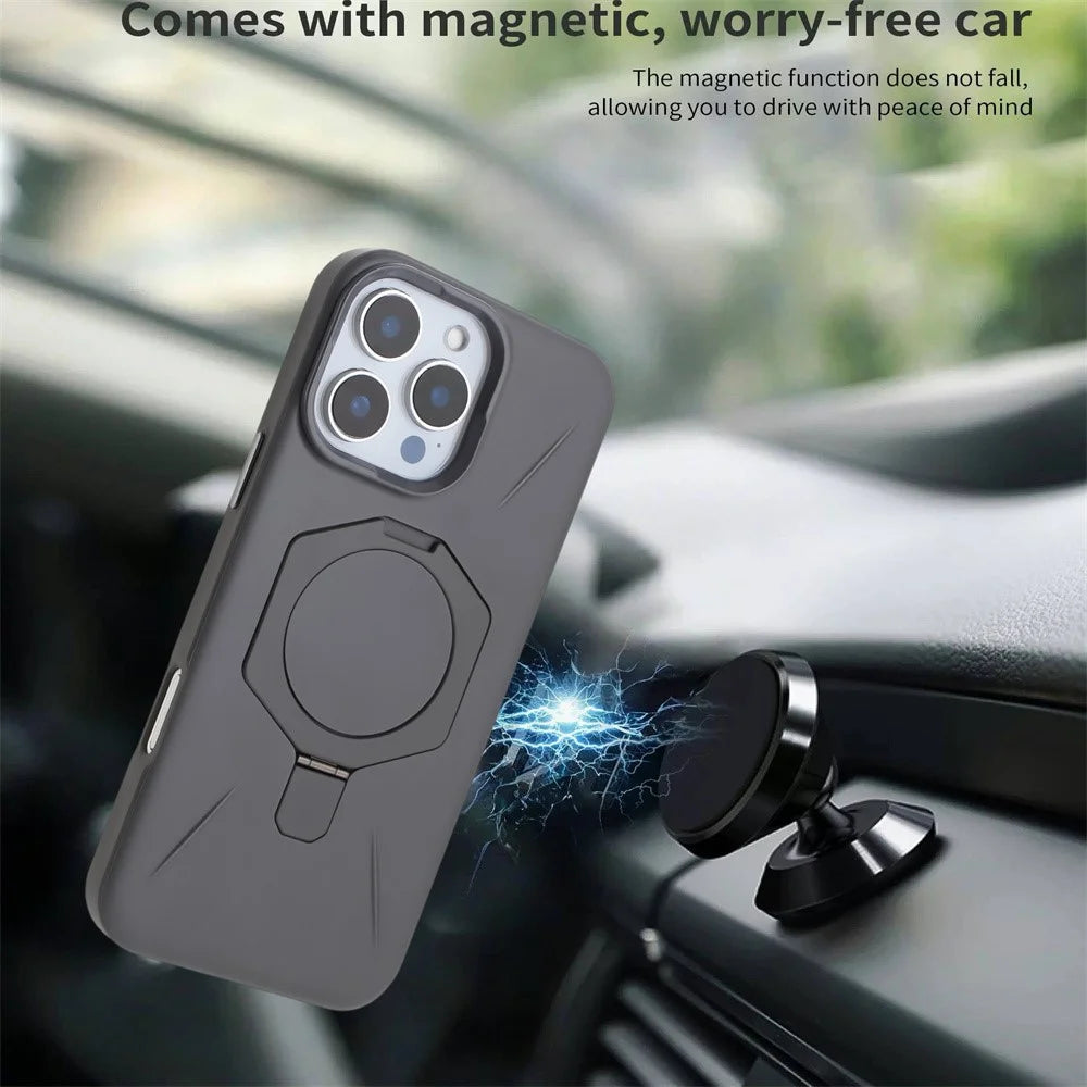 For iPhone 16 Pro Max Magnetic Case TPU + PC Kickstand Phone Cover - Grey - 3