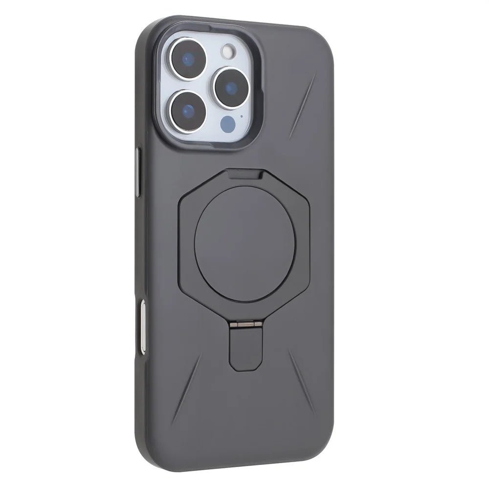 For iPhone 16 Pro Max Magnetic Case TPU + PC Kickstand Phone Cover - Grey - 6