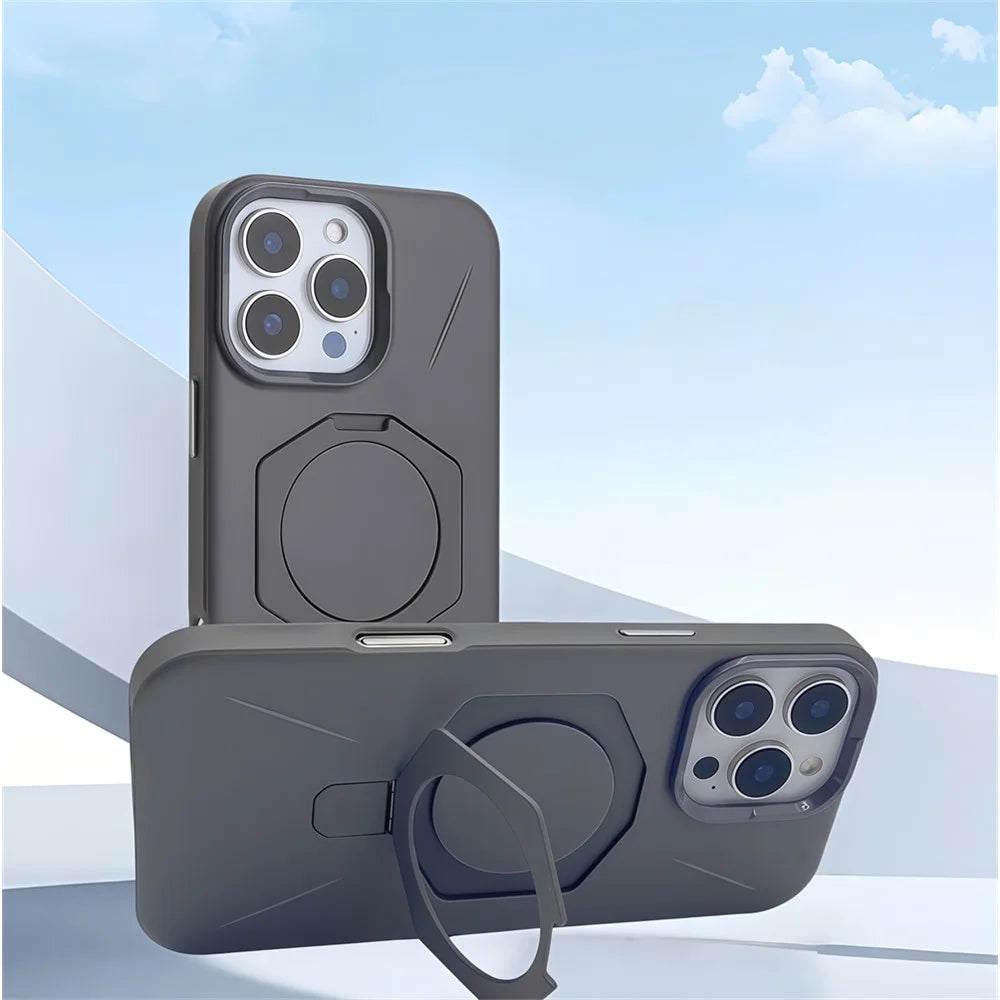 For iPhone 16 Pro Magnetic Case TPU + PC Kickstand Phone Cover - Grey - 2