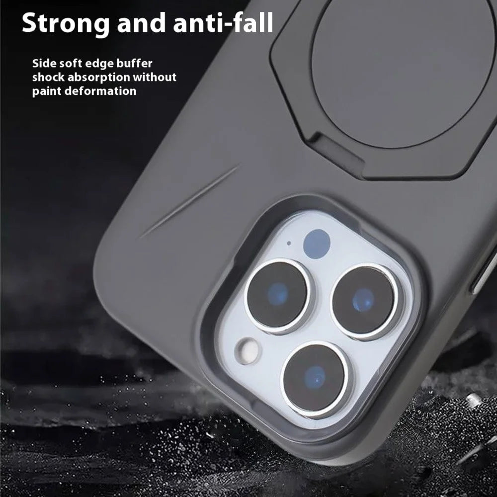 For iPhone 16 Pro Magnetic Case TPU + PC Kickstand Phone Cover - Grey - 4