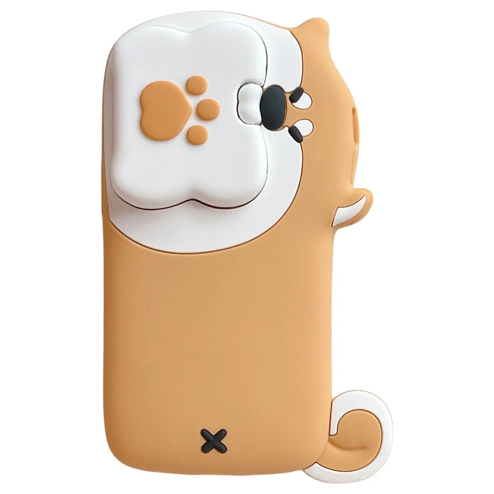 For iPhone 15 Silicone Case Dog Eating Bone Design Lens Cover Kickstand Phone Cover - 1