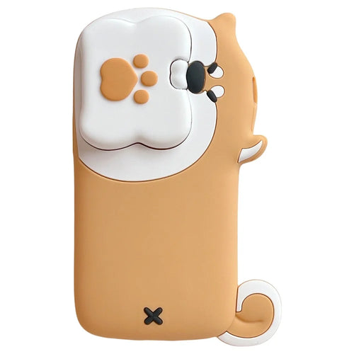 For iPhone 15 Silicone Case Dog Eating Bone Design Lens Cover Kickstand Phone Cover - 1