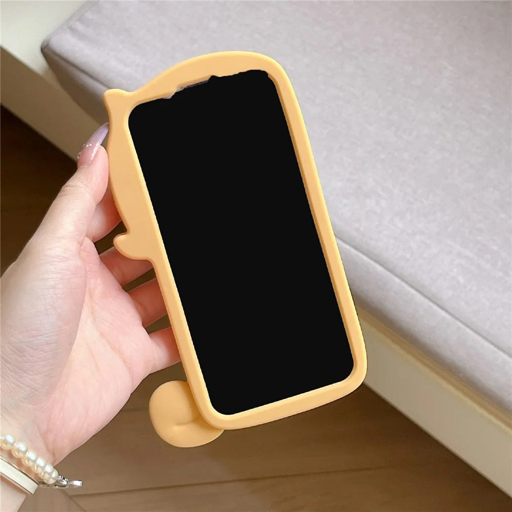 For iPhone 15 Silicone Case Dog Eating Bone Design Lens Cover Kickstand Phone Cover - 3