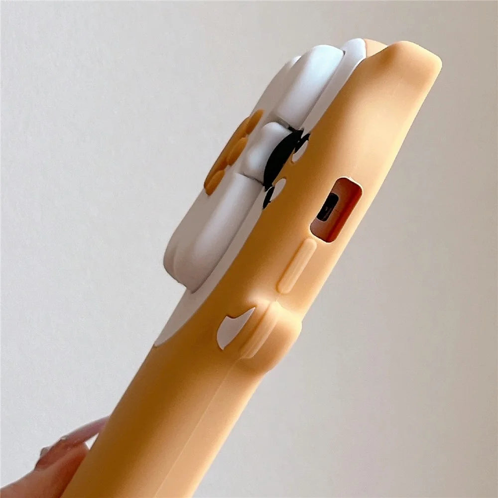 For iPhone 15 Silicone Case Dog Eating Bone Design Lens Cover Kickstand Phone Cover - 6