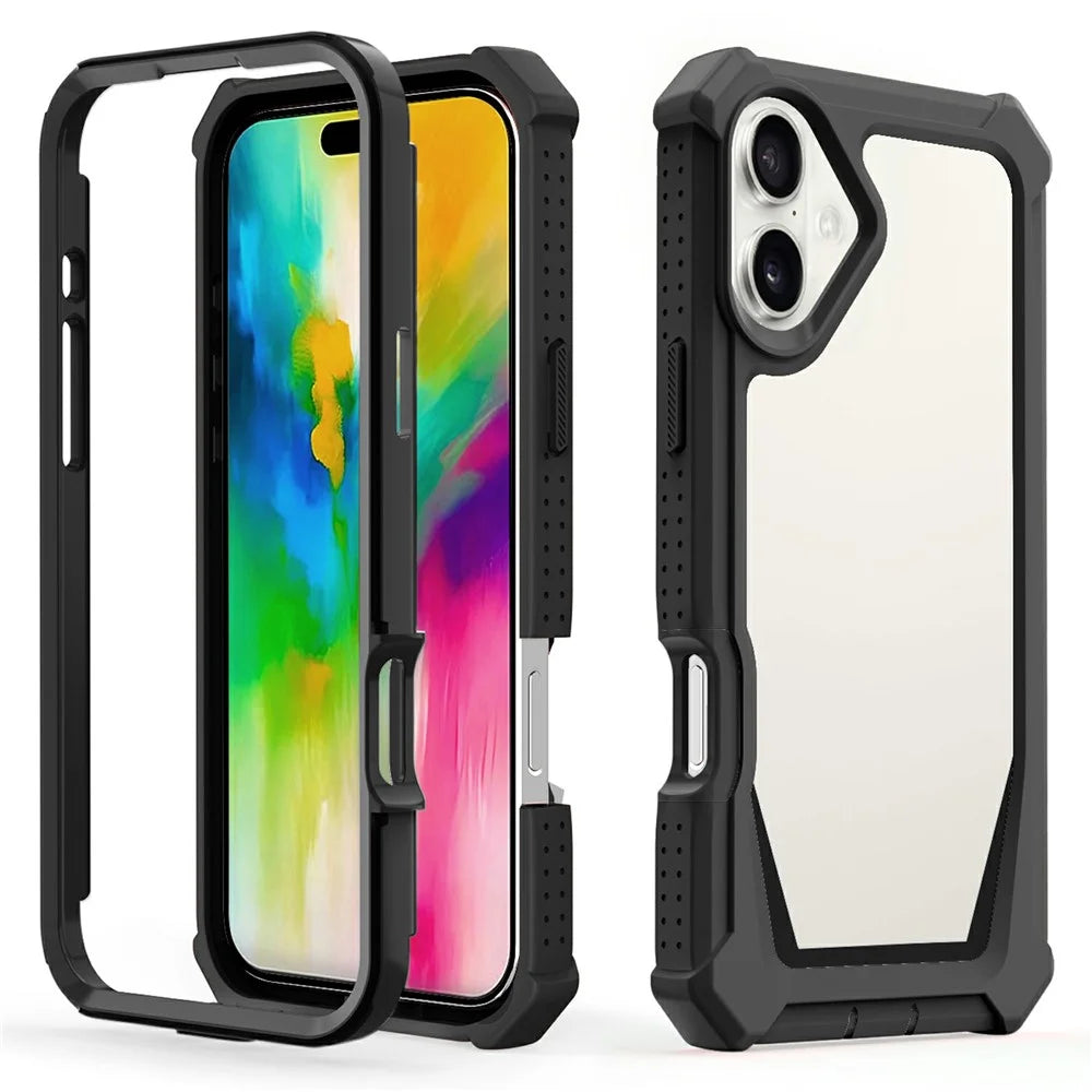 For iPhone 16 Case Detachable 2 in 1 TPU + PC Shockproof Phone Back Cover - Black - 1