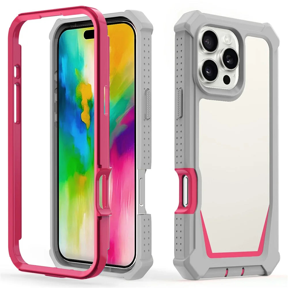 For iPhone 16 Pro Max Case Detachable 2 in 1 TPU + PC Shockproof Phone Back Cover - Grey  /  Rose - 1