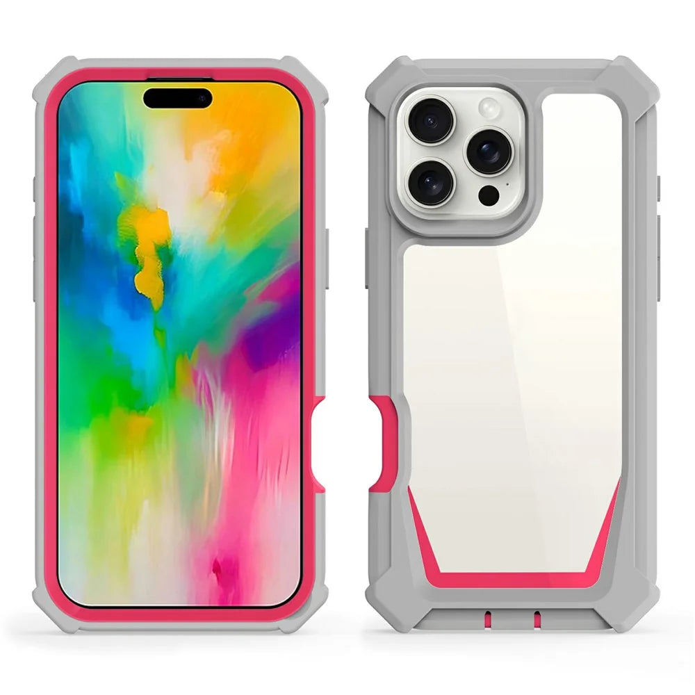 For iPhone 16 Pro Max Case Detachable 2 in 1 TPU + PC Shockproof Phone Back Cover - Grey  /  Rose - 2