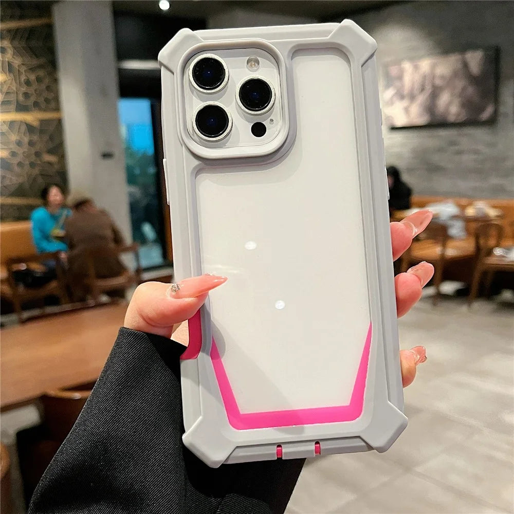 For iPhone 16 Pro Max Case Detachable 2 in 1 TPU + PC Shockproof Phone Back Cover - Grey  /  Rose - 3