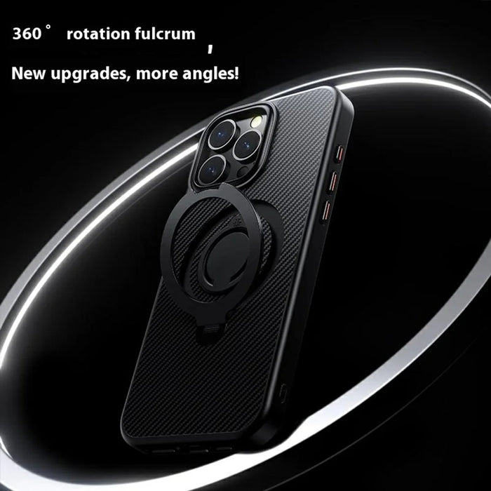 For iPhone 16 Pro Max Case Compatible with MagSafe Kickstand Carbon Fiber Texture PC + TPU Back Cover with Silicone Ring - Black - 3