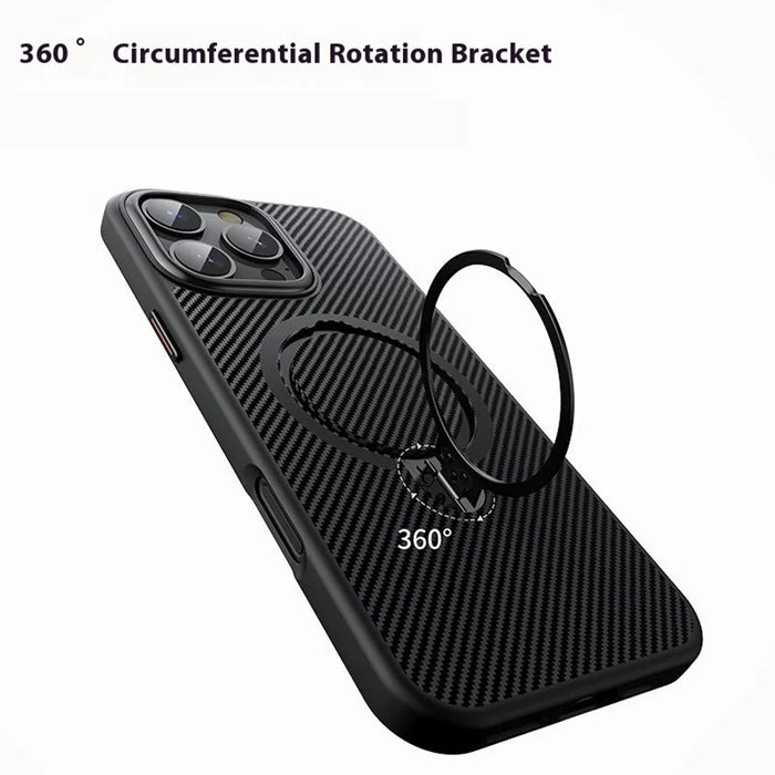 For iPhone 16 Pro Max Case Compatible with MagSafe Kickstand Carbon Fiber Texture PC + TPU Back Cover - Black - 3