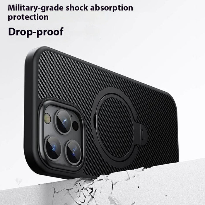 For iPhone 16 Pro Case Compatible with MagSafe Kickstand Carbon Fiber Texture PC + TPU Back Cover - Black - 4