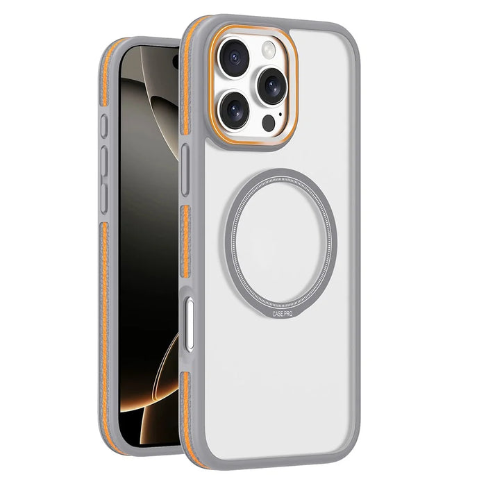 For iPhone 16 Pro Max Magnetic Case Shockproof TPU + PC Clear Back Phone Cover - Grey - 1