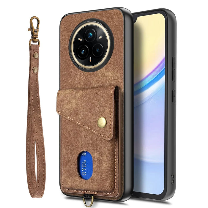 For Realme 14 Pro 5G Case with Card Holder Kickstand Leather Phone Back Cover - Brown - 2
