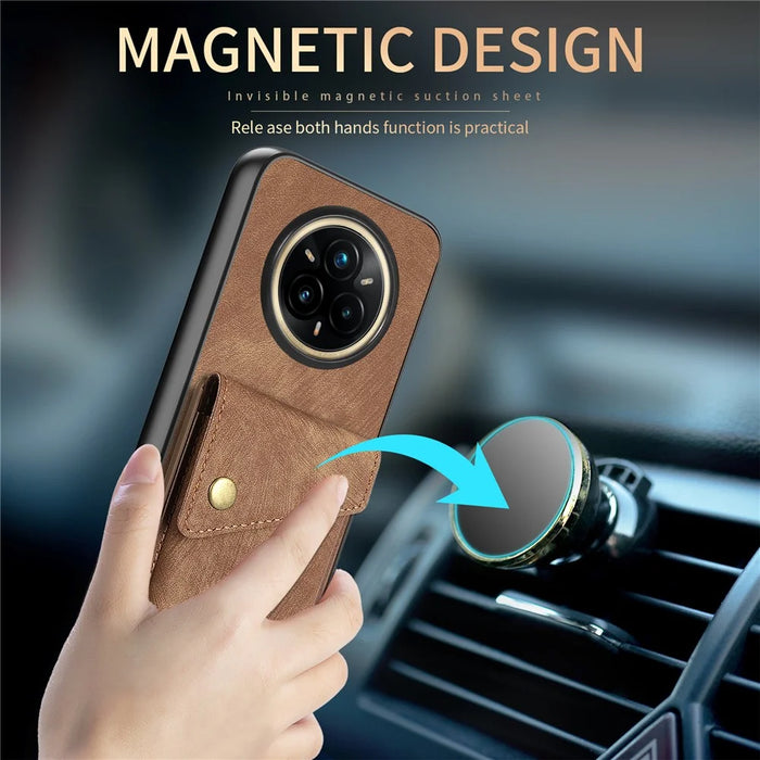 For Realme 14 Pro 5G Case with Card Holder Kickstand Leather Phone Back Cover - Brown - 6