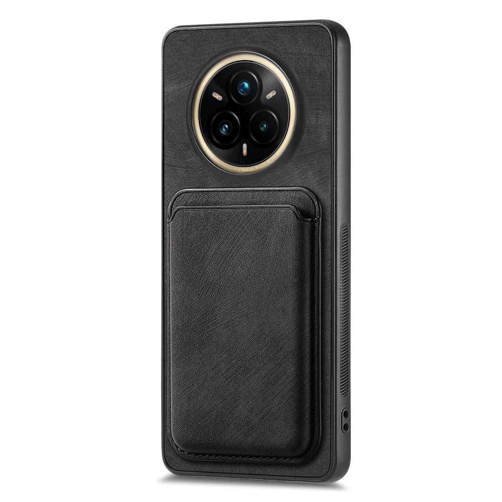For Realme 14 Pro 5G Magnetic Case Leather Back Cover with Detachable Card Holder - Black - 3