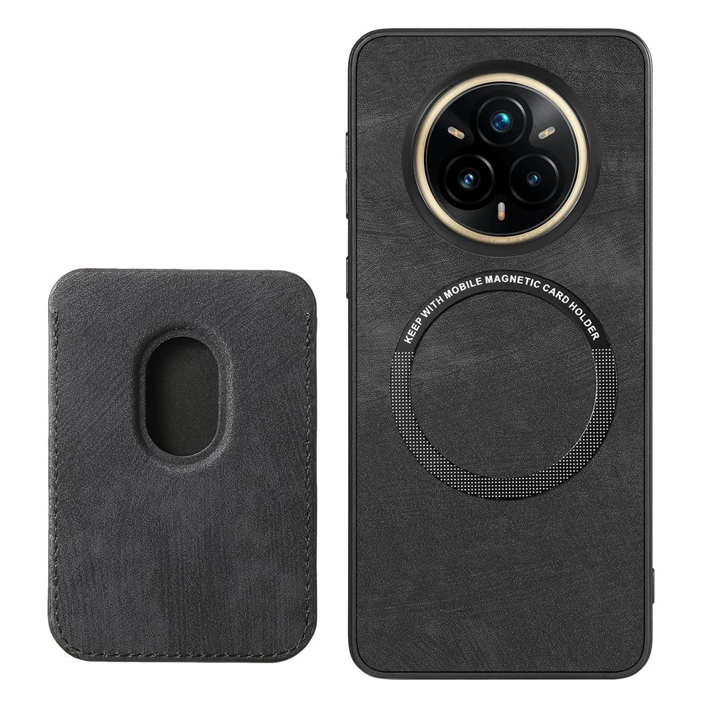 For Realme 14 Pro 5G Magnetic Case Leather Back Cover with Detachable Card Holder - Black - 4
