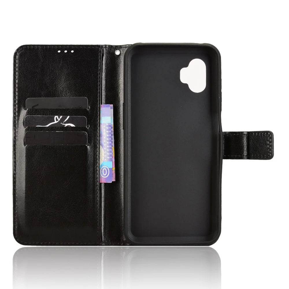 For Samsung Galaxy XCover7 Pro PU Leather Case with Strap Crazy Horse Texture Phone Wallet Cover - Black - 4