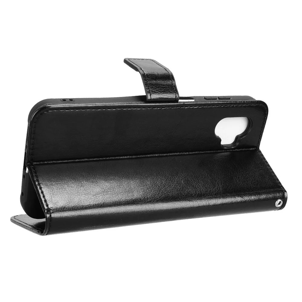 For Samsung Galaxy XCover7 Pro PU Leather Case with Strap Crazy Horse Texture Phone Wallet Cover - Black - 6