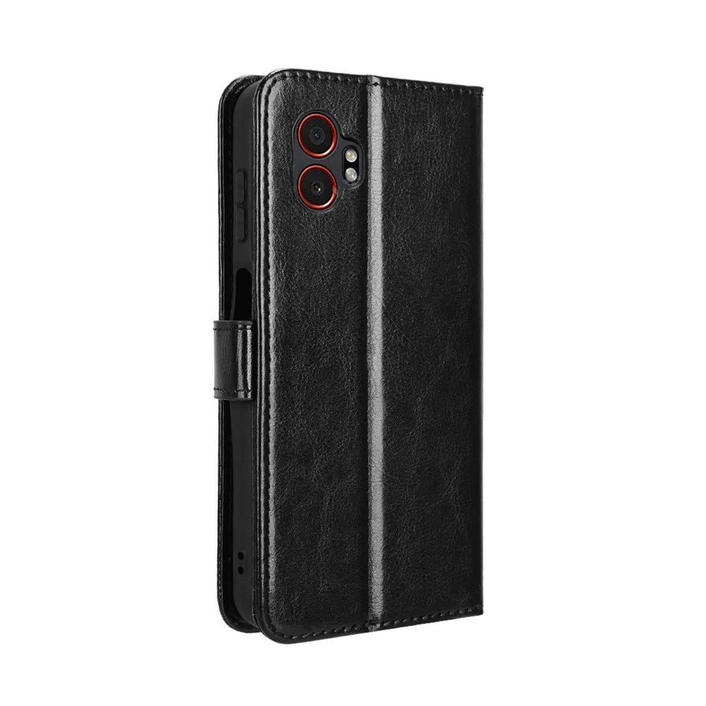 For Samsung Galaxy XCover7 Pro PU Leather Case with Strap Crazy Horse Texture Phone Wallet Cover - Black - 7
