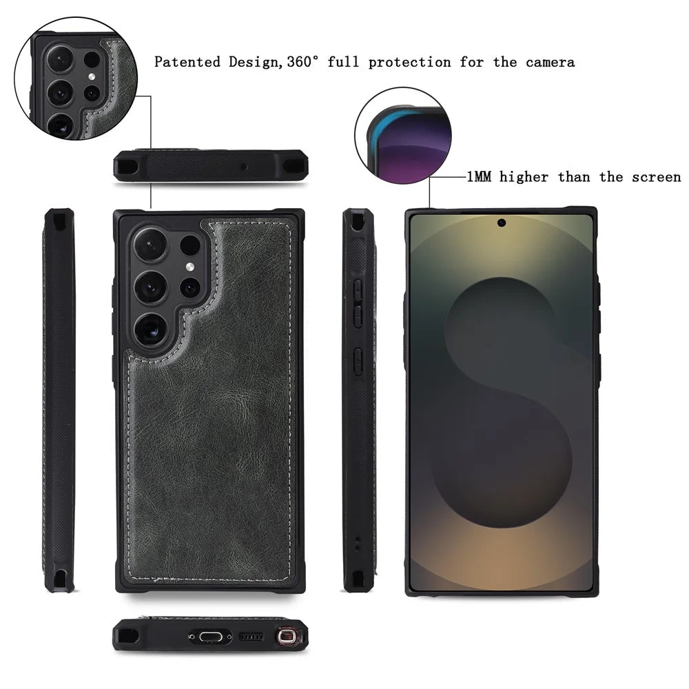 For Samsung Galaxy S25 Ultra Phone Case PU Leather Zipper Wallet Detachable Cover - Green - 2