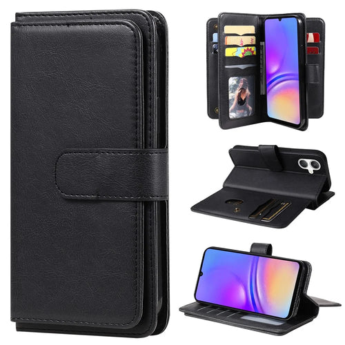 For Samsung Galaxy A08 5G / A08 4G / A07 4G / A06 4G / A06 5G Leather Case with 10 Card Holder Phone Cover Stand - Black - 1
