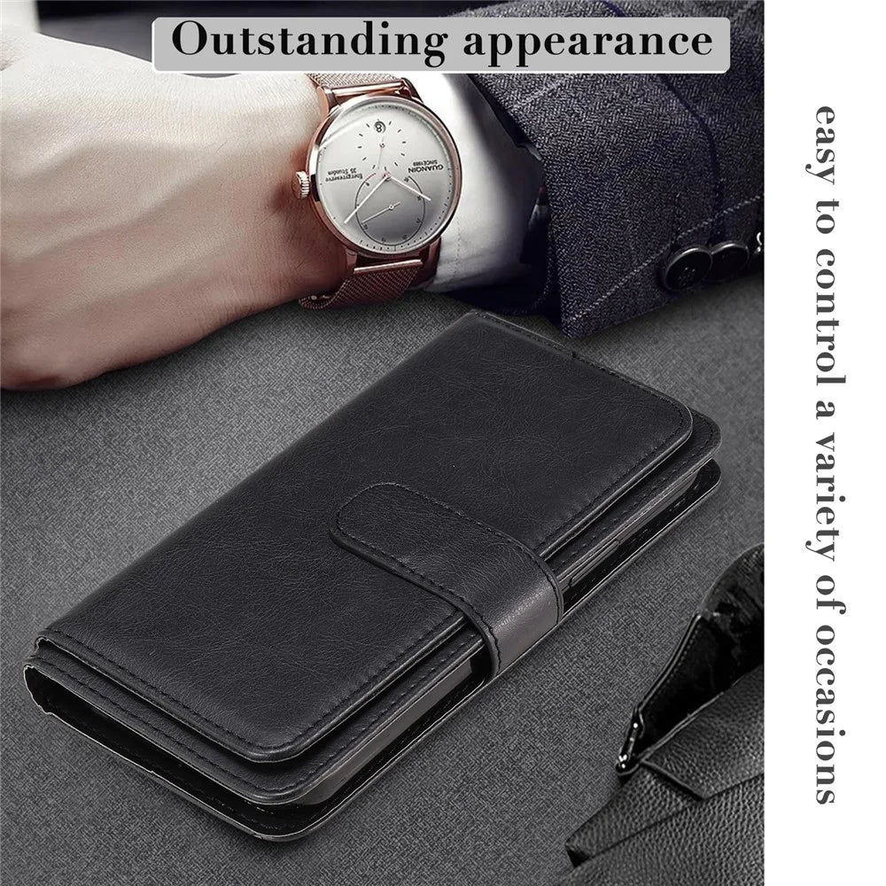For Samsung Galaxy A08 5G / A08 4G / A07 4G / A06 4G / A06 5G Leather Case with 10 Card Holder Phone Cover Stand - Black - 5