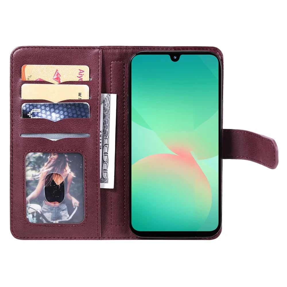 For Samsung Galaxy A18 5G / A17 5G / A17 4G / A26 5G / A16 5G / A16 4G Leather Case with 10 Card Holder Phone Cover Stand - Wine Red - 2