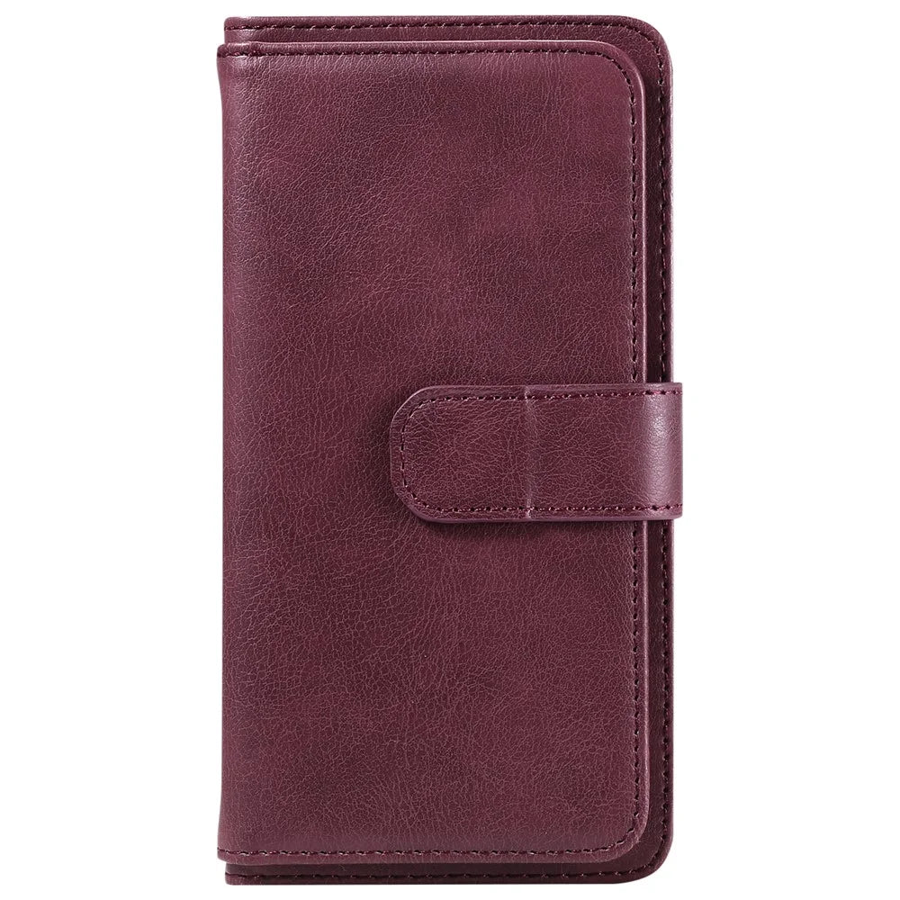 For Samsung Galaxy A18 5G / A17 5G / A17 4G / A26 5G / A16 5G / A16 4G Leather Case with 10 Card Holder Phone Cover Stand - Wine Red - 5
