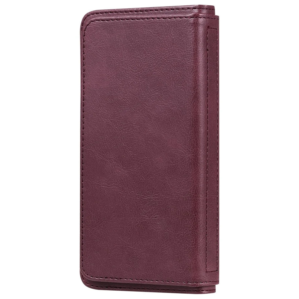 For Samsung Galaxy A18 5G / A17 5G / A17 4G / A26 5G / A16 5G / A16 4G Leather Case with 10 Card Holder Phone Cover Stand - Wine Red - 6