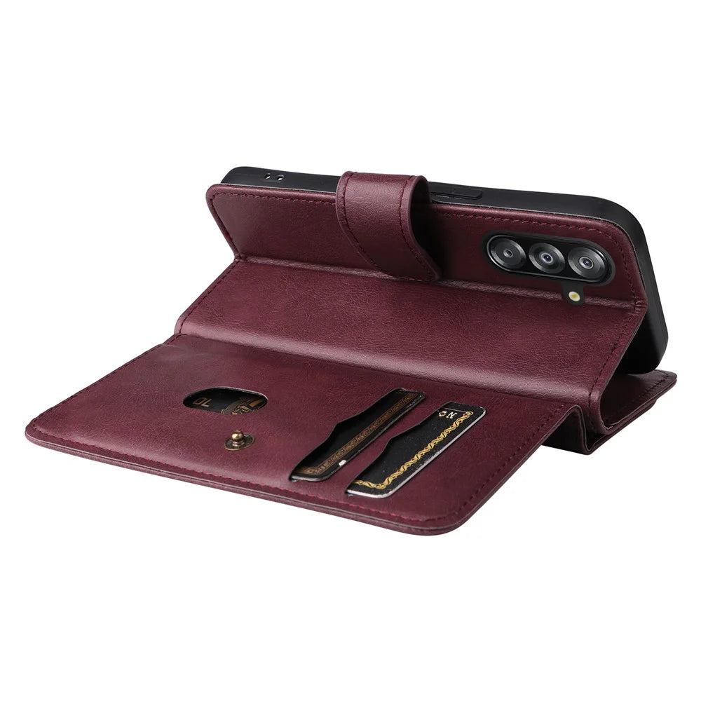 For Samsung Galaxy A18 5G / A17 5G / A17 4G / A26 5G / A16 5G / A16 4G Leather Case with 10 Card Holder Phone Cover Stand - Wine Red - 7