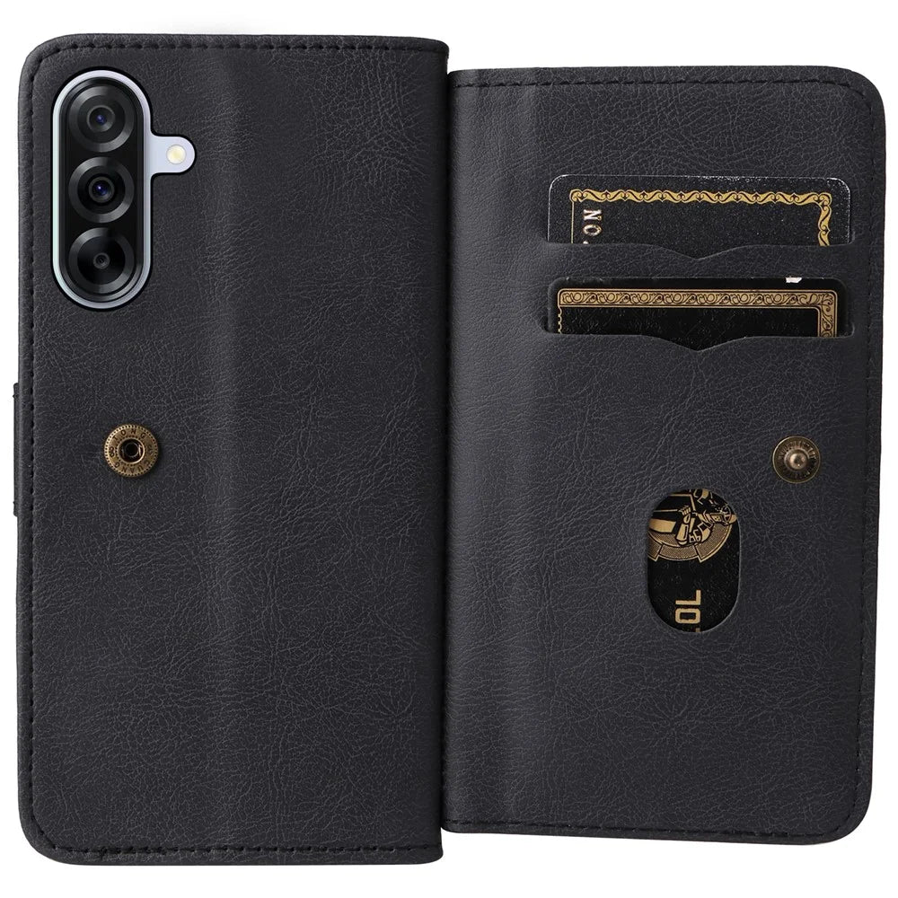 For Samsung Galaxy A36 5G Leather Case with 10 Card Holder Phone Cover Stand - Black - 3