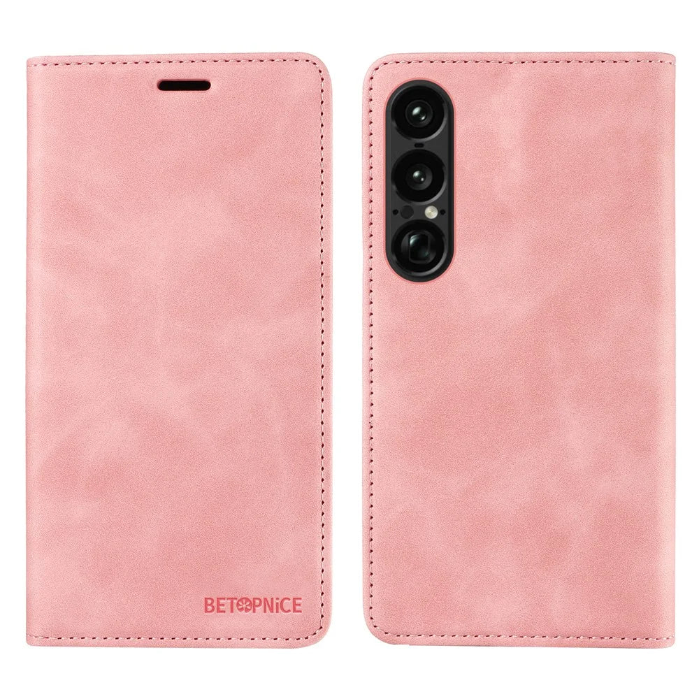 BETOPNICE For Sony Xperia 1 VII Case  Magnetic Closure RFID Blocking Wallet Stand Leather Phone Cover - Pink - 1