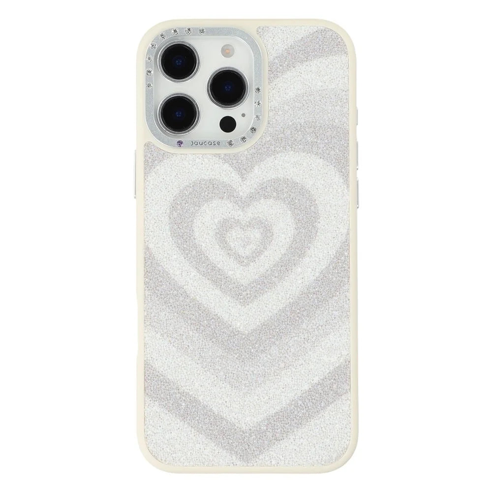 JAUCASE For iPhone 16 Pro Magnetic Case Heart Pattern PU + TPU + PC Phone Back Cover - White - 3