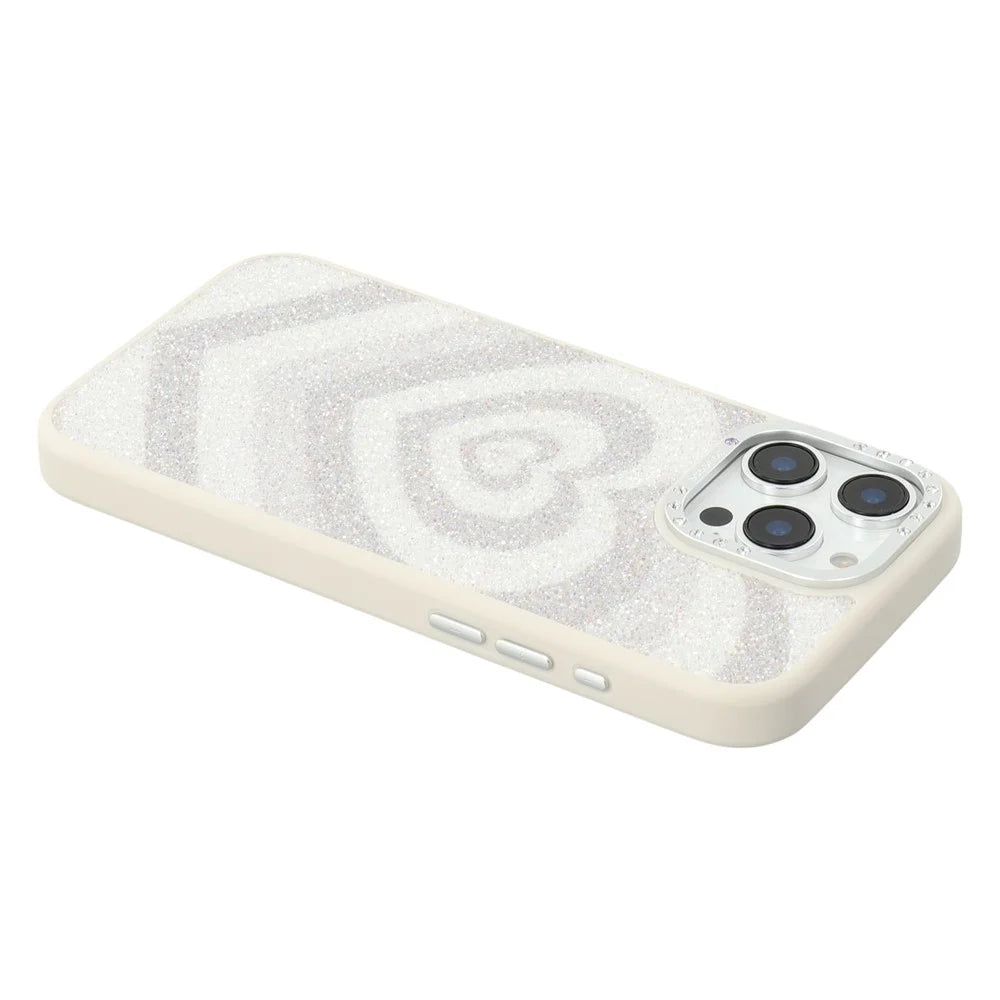 JAUCASE For iPhone 16 Pro Magnetic Case Heart Pattern PU + TPU + PC Phone Back Cover - White - 6
