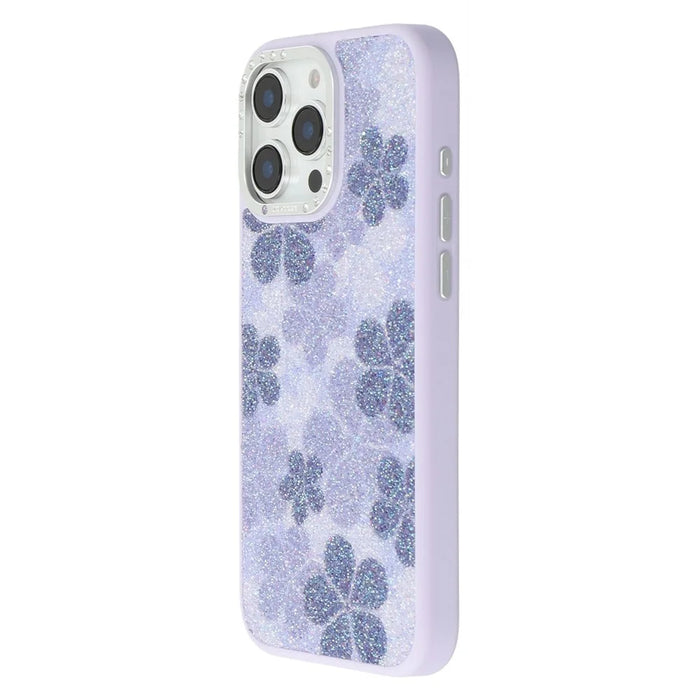JAUCASE For iPhone 16 Pro Magnetic Case Glitter Flower Pattern PU + TPU + PC Phone Back Cover - Purple - 4