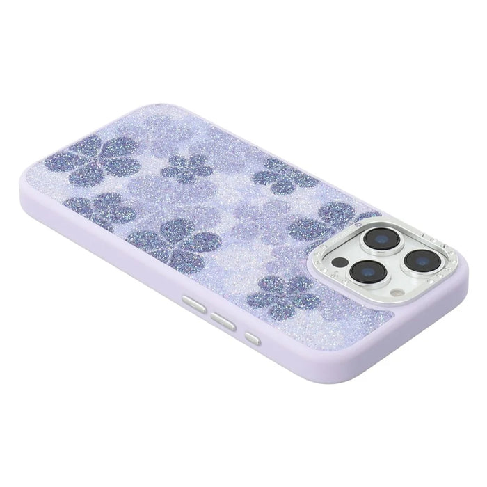 JAUCASE For iPhone 16 Pro Magnetic Case Glitter Flower Pattern PU + TPU + PC Phone Back Cover - Purple - 5