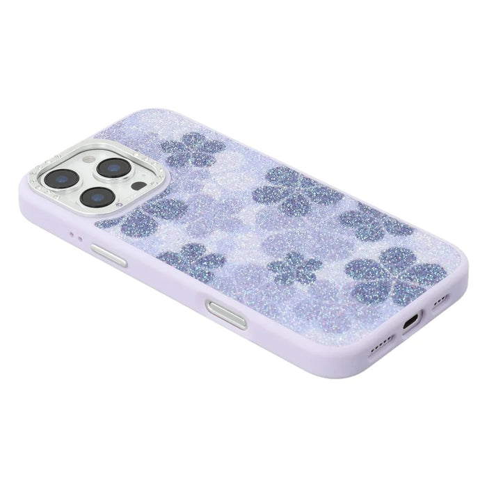 JAUCASE For iPhone 16 Pro Magnetic Case Glitter Flower Pattern PU + TPU + PC Phone Back Cover - Purple - 6