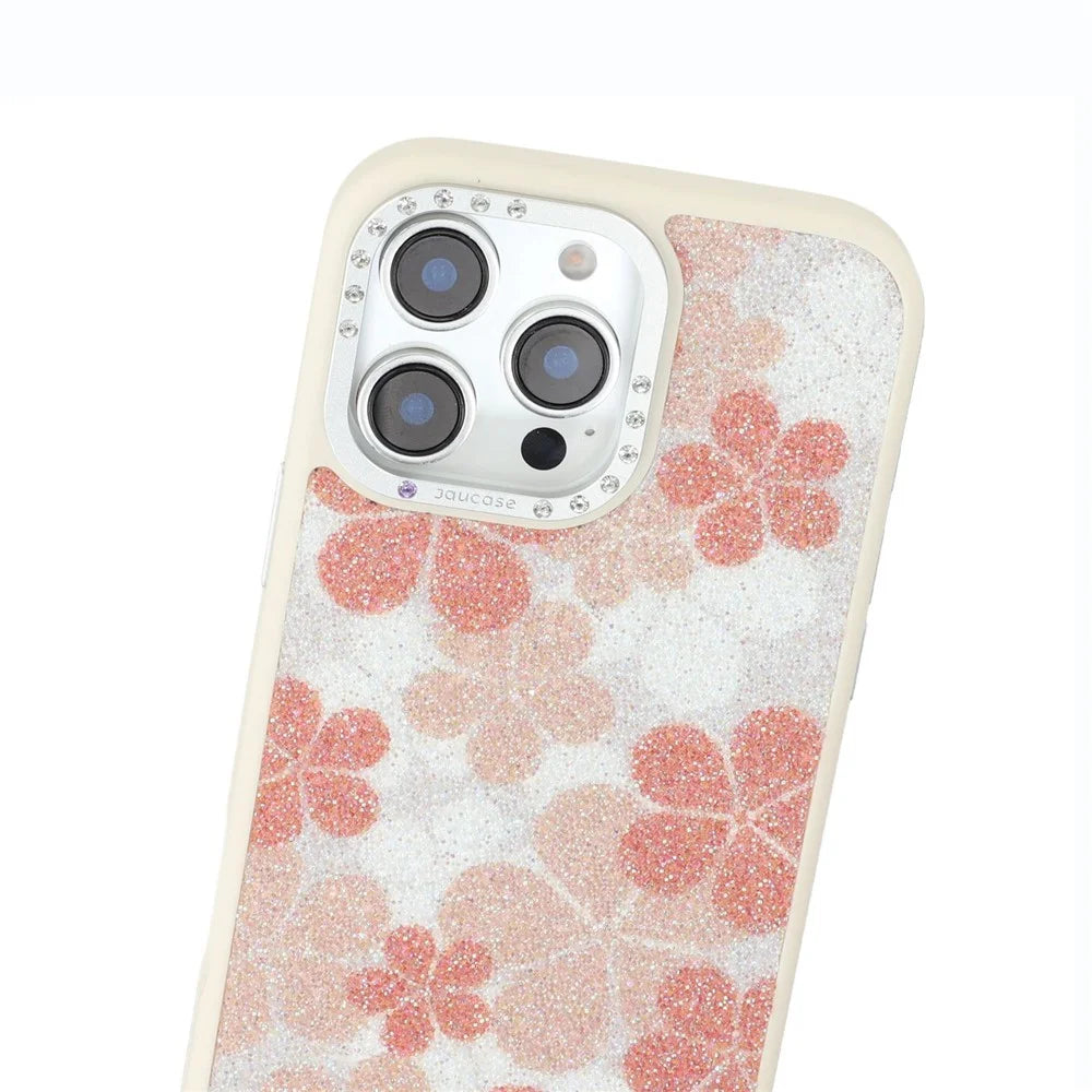 JAUCASE For iPhone 15 Pro Max Magnetic Case Glitter Flower Pattern PU + TPU + PC Phone Back Cover - White - 6