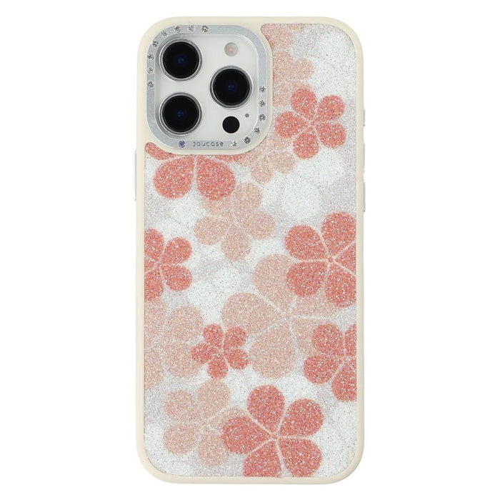 JAUCASE For iPhone 15 Pro Magnetic Case Glitter Flower Pattern PU + TPU + PC Phone Back Cover - White - 1