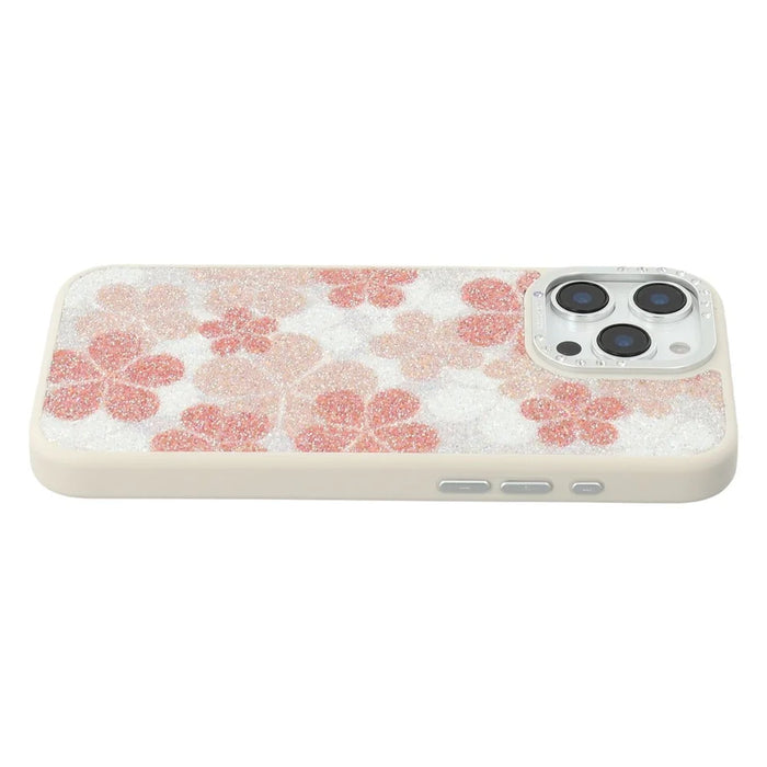 JAUCASE For iPhone 15 Pro Magnetic Case Glitter Flower Pattern PU + TPU + PC Phone Back Cover - White - 3