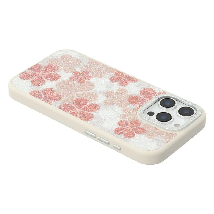 JAUCASE For iPhone 15 Pro Magnetic Case Glitter Flower Pattern PU + TPU + PC Phone Back Cover - White - 4