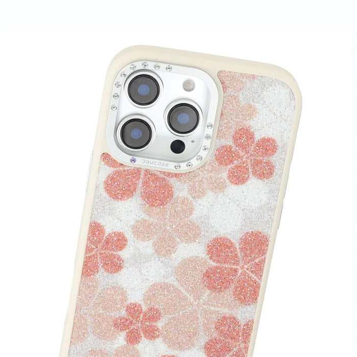 JAUCASE For iPhone 15 Pro Magnetic Case Glitter Flower Pattern PU + TPU + PC Phone Back Cover - White - 6