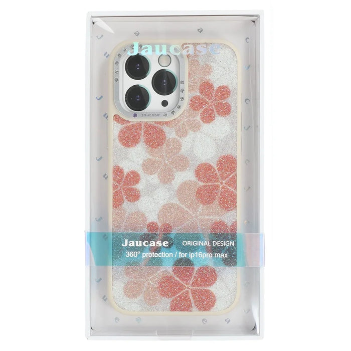 JAUCASE For iPhone 15 Pro Magnetic Case Glitter Flower Pattern PU + TPU + PC Phone Back Cover - White - 7