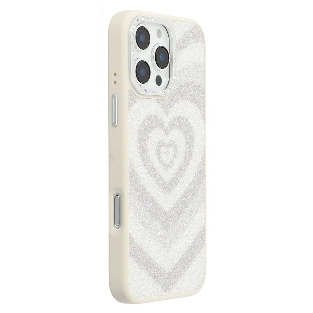 JAUCASE For iPhone 16 Pro Max Magnetic Case Heart Pattern PU + TPU + PC Phone Back Cover - White - 1