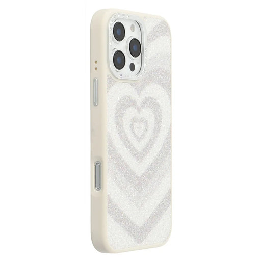 JAUCASE For iPhone 16 Pro Max Magnetic Case Heart Pattern PU + TPU + PC Phone Back Cover - White - 1