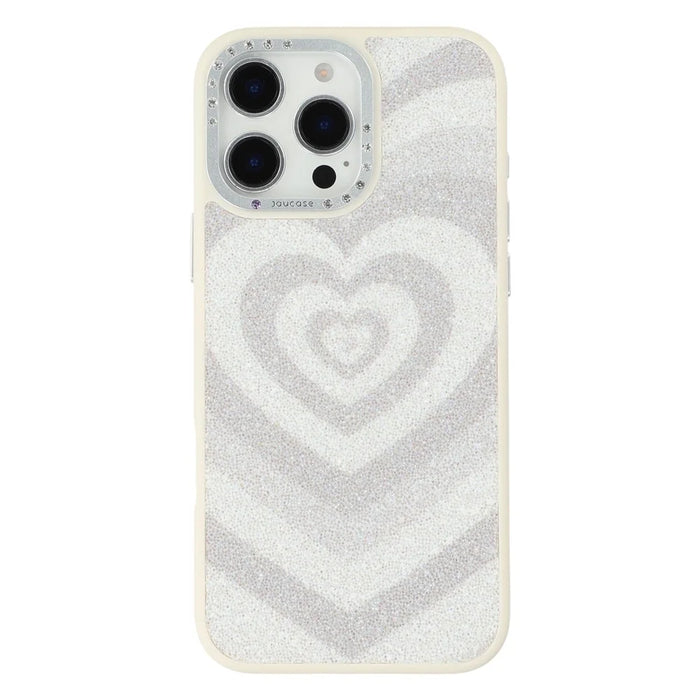 JAUCASE For iPhone 16 Pro Max Magnetic Case Heart Pattern PU + TPU + PC Phone Back Cover - White - 3